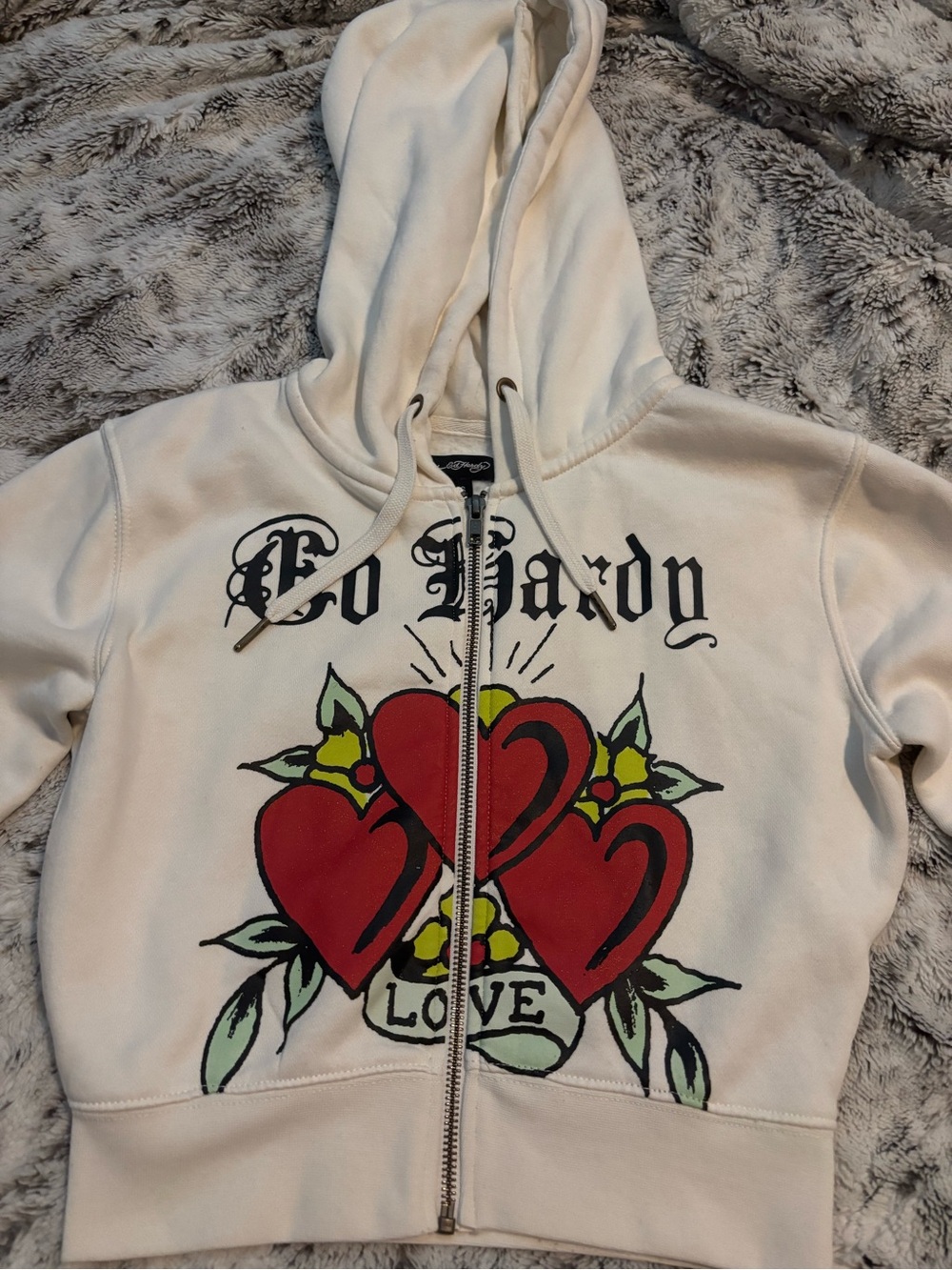 Ed Hardy Zip-Up Hoodie with Red Heart Graphic
